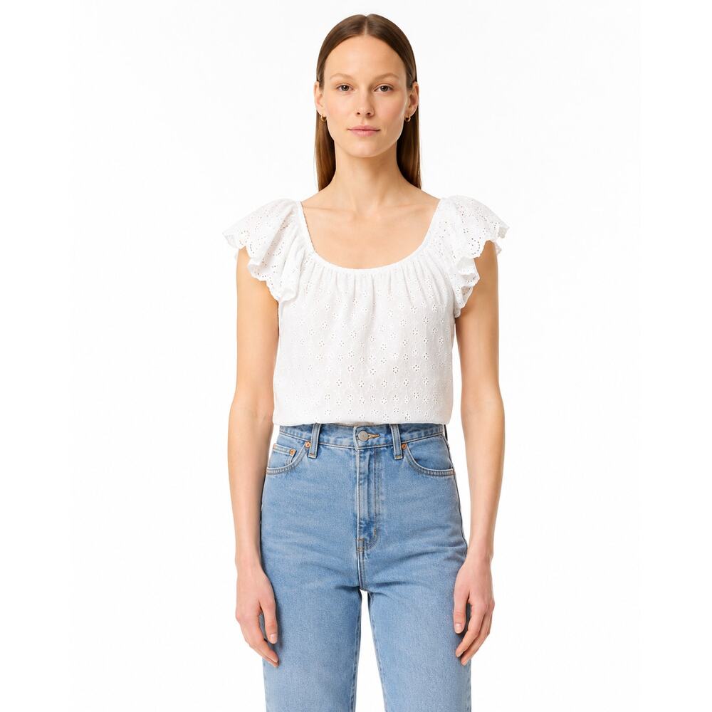Joie Women’s White Eyelet Embroidered Flutter Sleeve Blouse Size XS NWOT